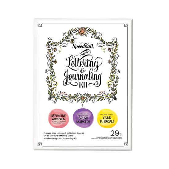 White kit box with decorative lettering and illustrations of flowers that reads.